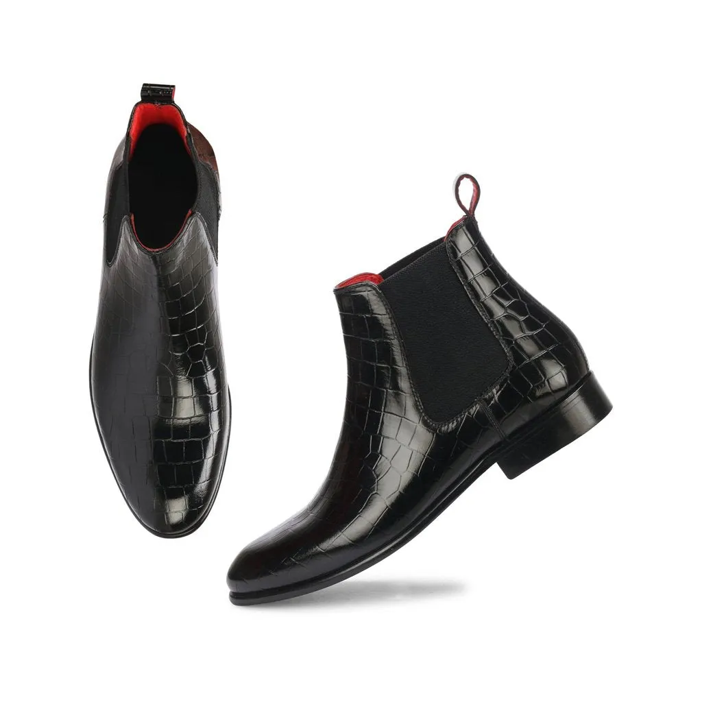Saint Eadred Black Croco Patent Shiny Leather With Set