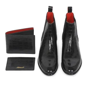 Saint Eadred Black Croco Patent Shiny Leather With Set