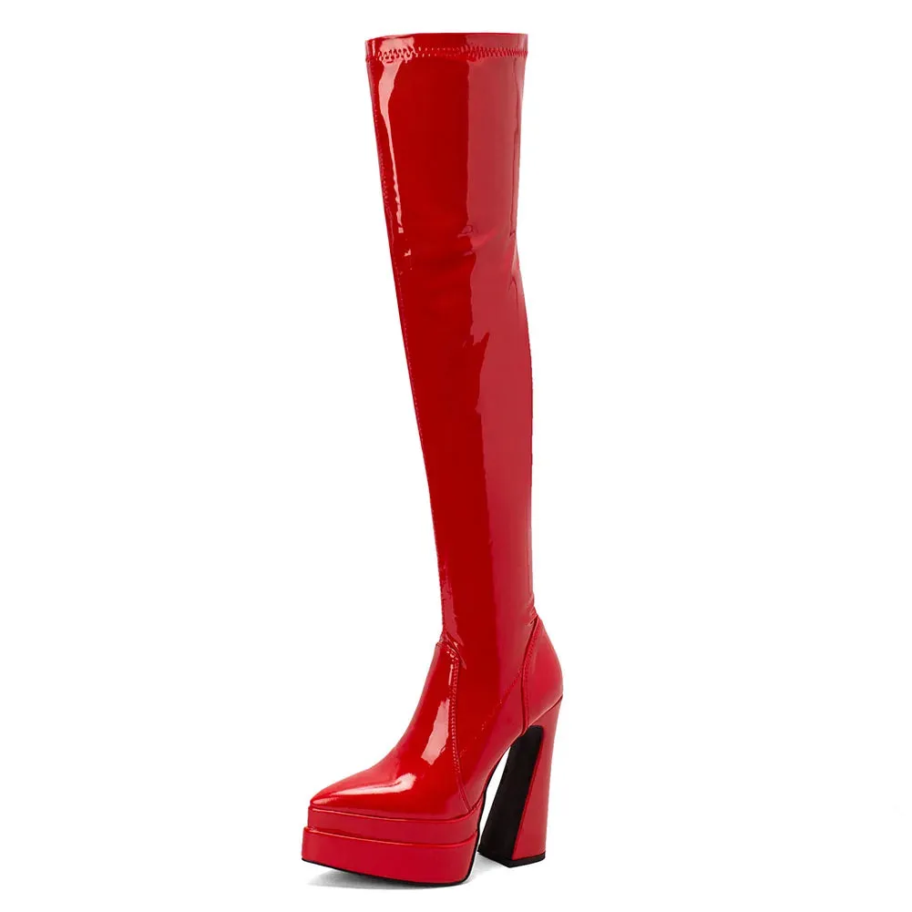 SaraIris Handmade Thigh High Pointed Toe Platform Boots - Sexy Over The Knee Boots for Winter Parties