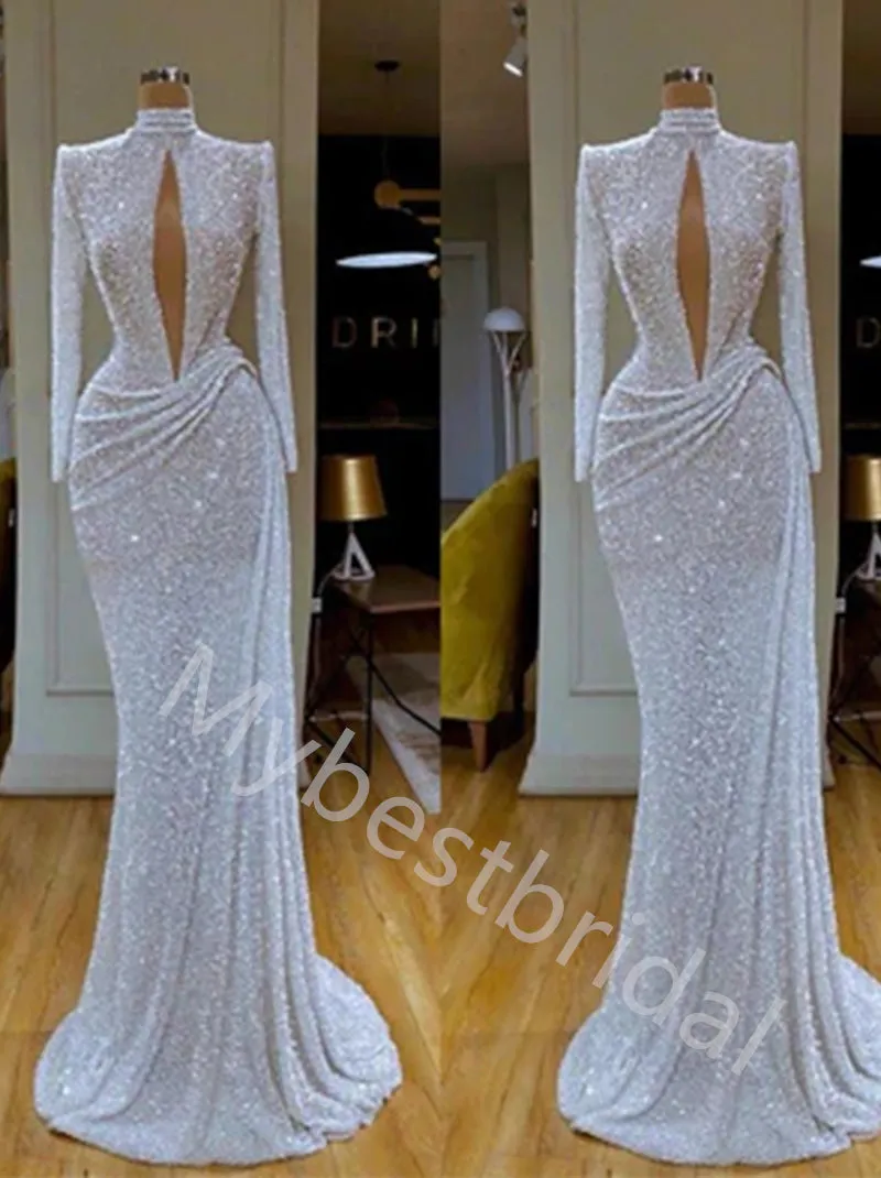 Sexy Long sleeves Pleats Mermaid Simple Prom Dresses,PDS0743