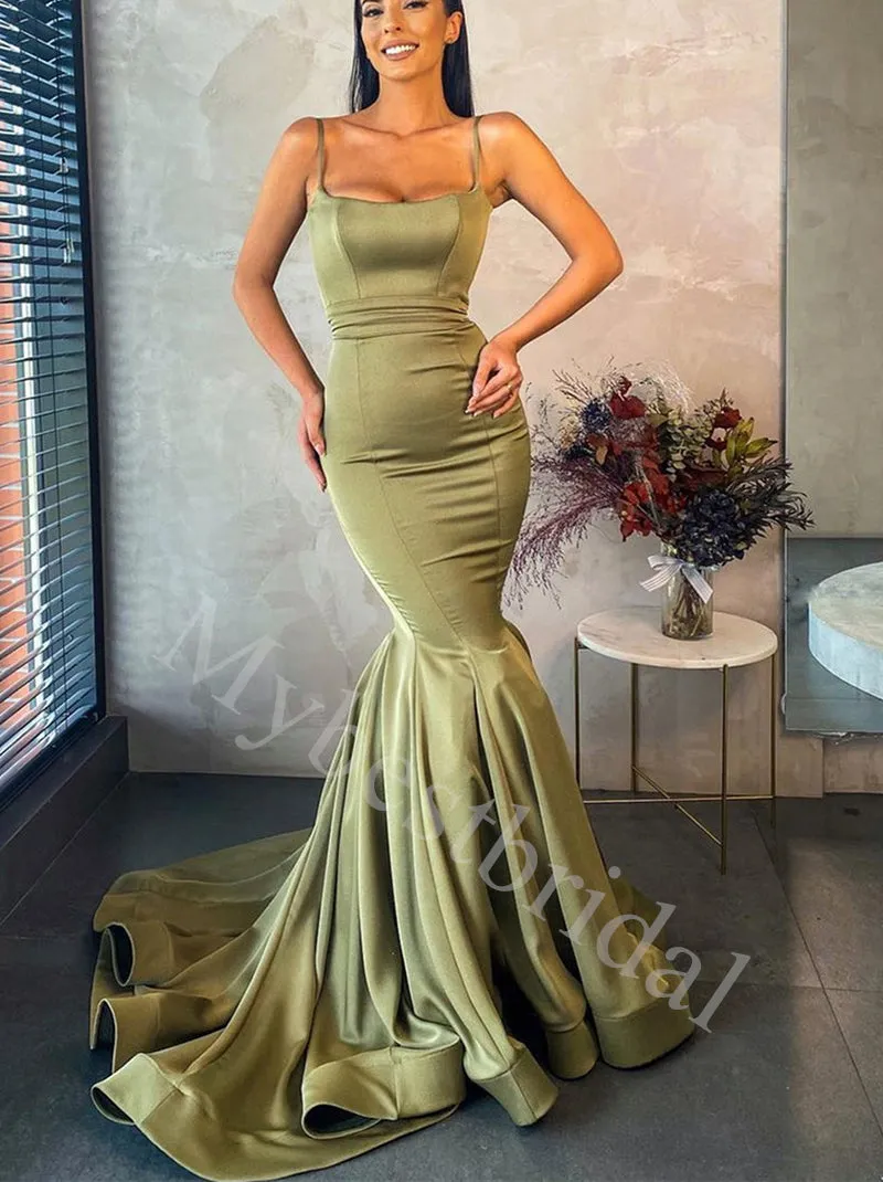 Sexy Spaghetti straps Square Sleeveless Mermaid Prom Dresses,PDS0599