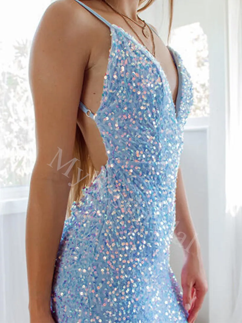 Sexy Spaghetti straps V-neck Mermaid Prom Dresses,PDS0813