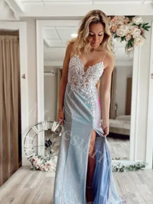 Sexy Spaghetti straps V-neck Side slit Mermaid Long Prom Dresses,PDS0632