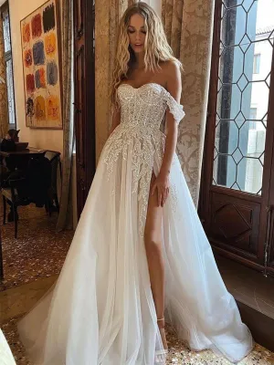 Sexy Sweetheart A-line Side Slit Lace Cheap Dresses For Wedding, WDY0264
