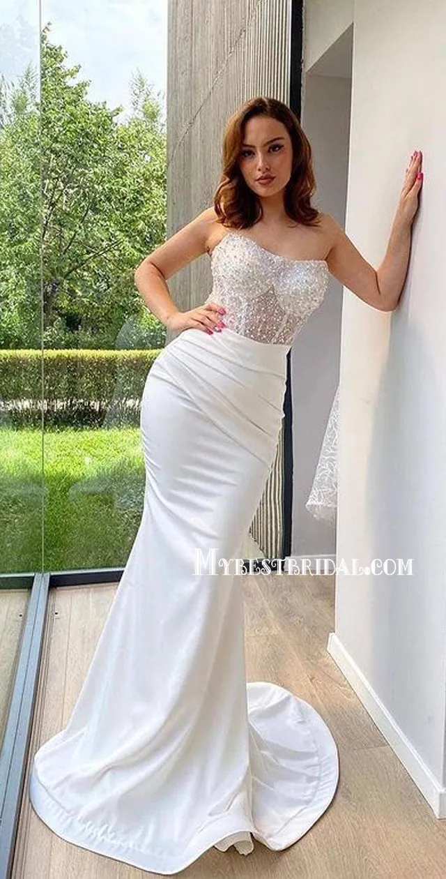 Sexy Sweetheart Lace Sequin Mermaid With Train Wedding Dresses Online, WDY0245