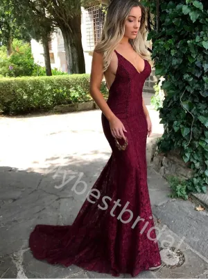 Sexy V-neck Sleeveless Mermaid Prom Dresses,PDS0768