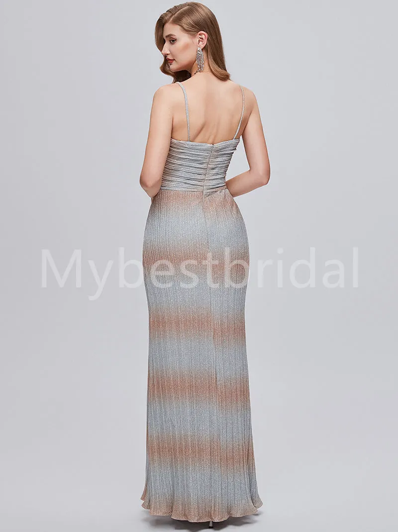 Sexy V-neck Spaghetti straps Side slit Mermaid Prom Dresses,PDS0516