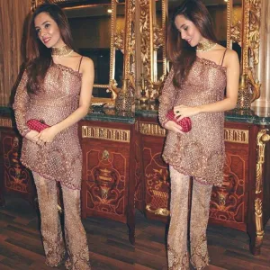 Shiny pink wedding party dress with pure nagh pearls dabka and cutwork Model#P 24