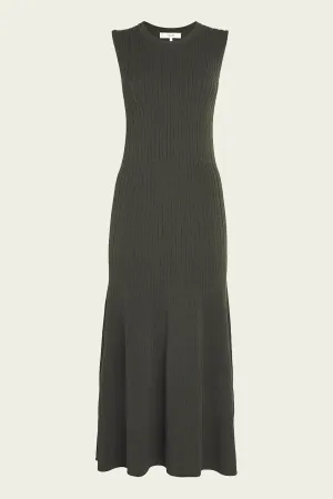 Shiny Rib Sweater Dress in Willow Green