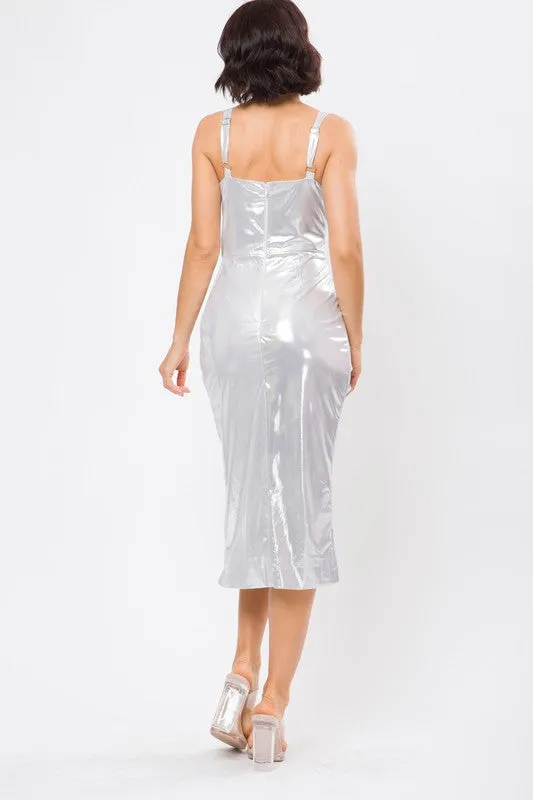 Shiny Side Slit Dress