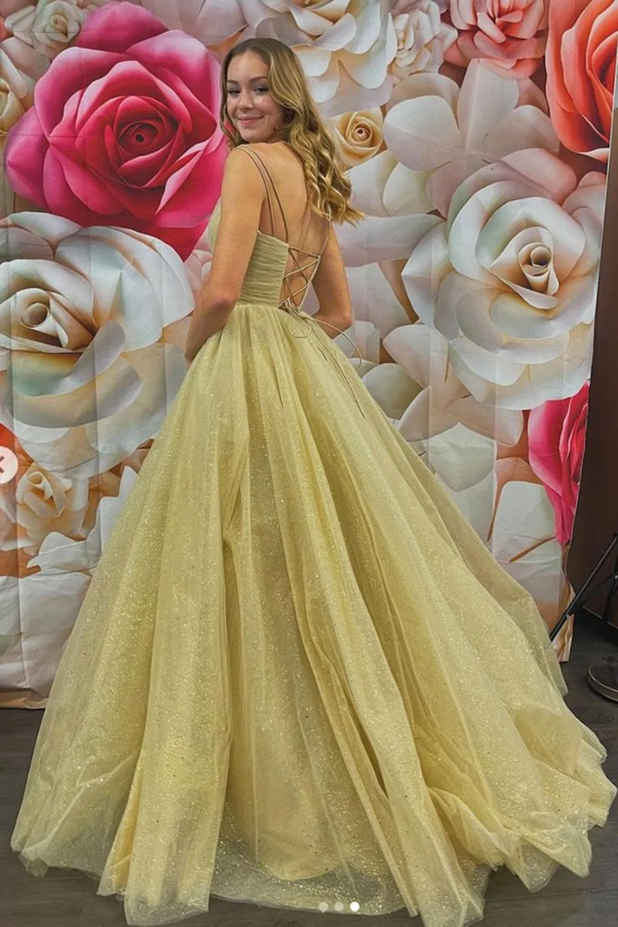 Shiny V Neck Golden Sequins Long Prom Dress, V Neck Golden Formal Dress, Sparkly Golden Evening Dress