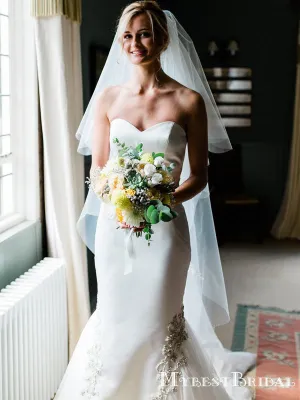 Simple Sweetheart Long Cheap Satin Wedding Dresses With Applique, TYP0016