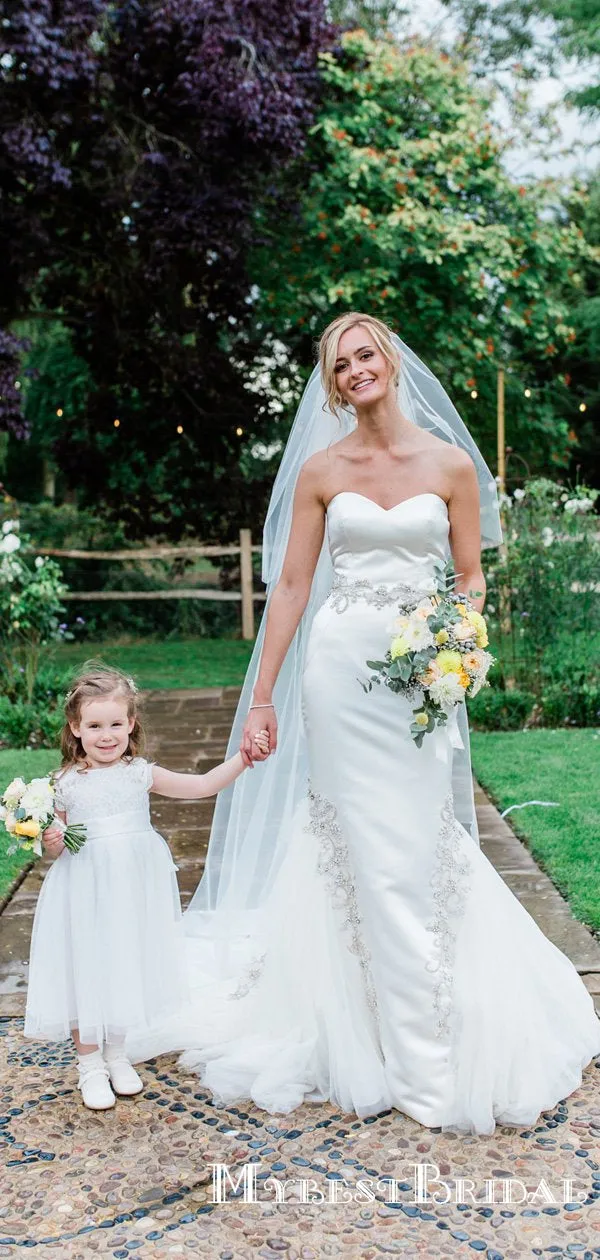 Simple Sweetheart Long Cheap Satin Wedding Dresses With Applique, TYP0016