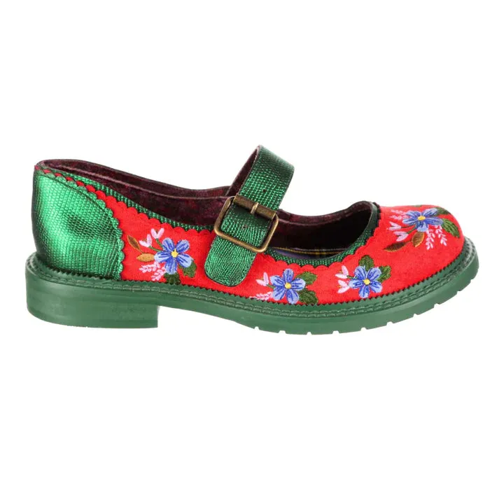 SIZE 9/43 Hilltop House Green & Red Mary Janes