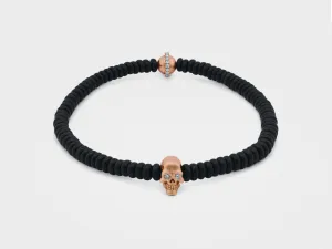 Skull Bracelet in 18K Gold with with Black Round Agate