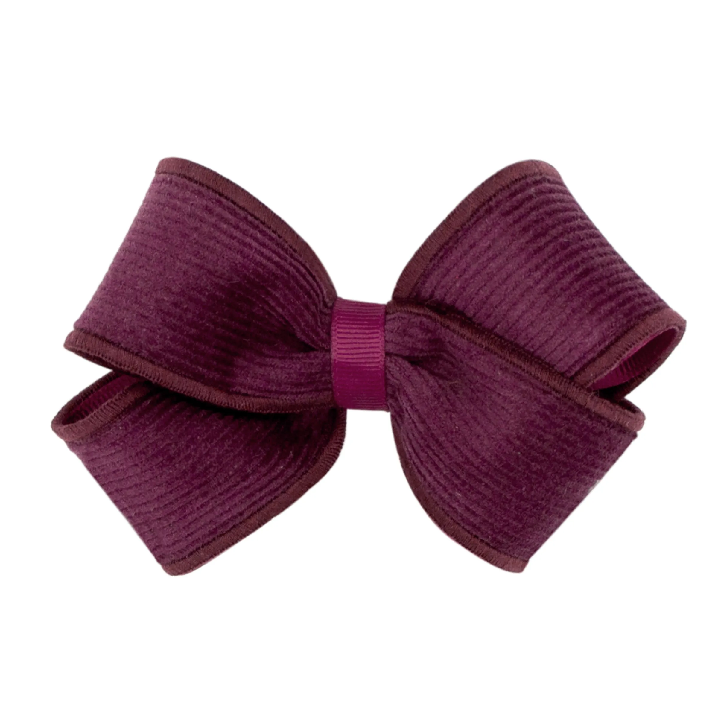 Small Corduroy and Grosgrain Overlay Hair Bow on Clippie - 6 Colors