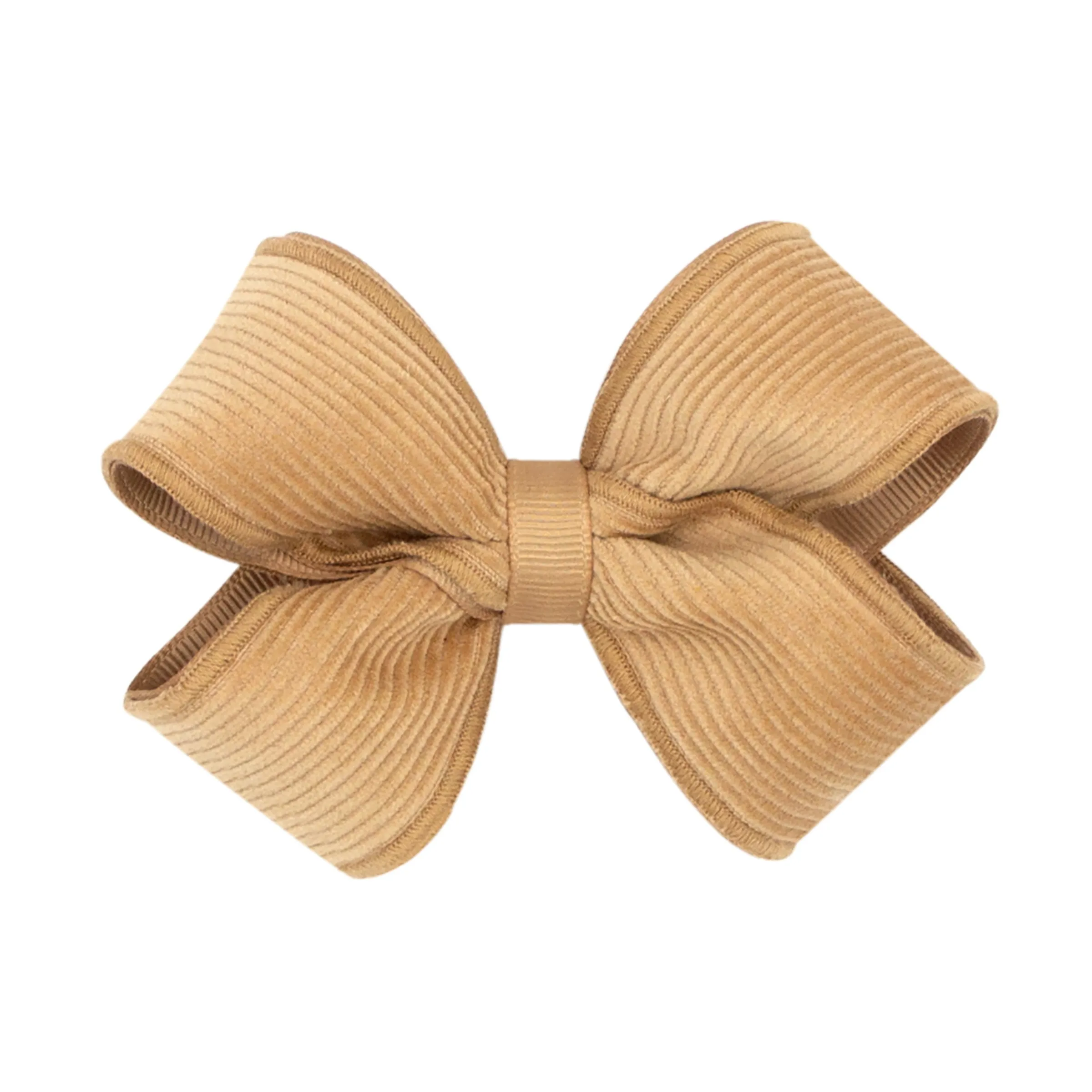Small Corduroy and Grosgrain Overlay Hair Bow on Clippie - 6 Colors