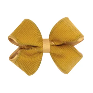 Small Corduroy and Grosgrain Overlay Hair Bow on Clippie - 6 Colors