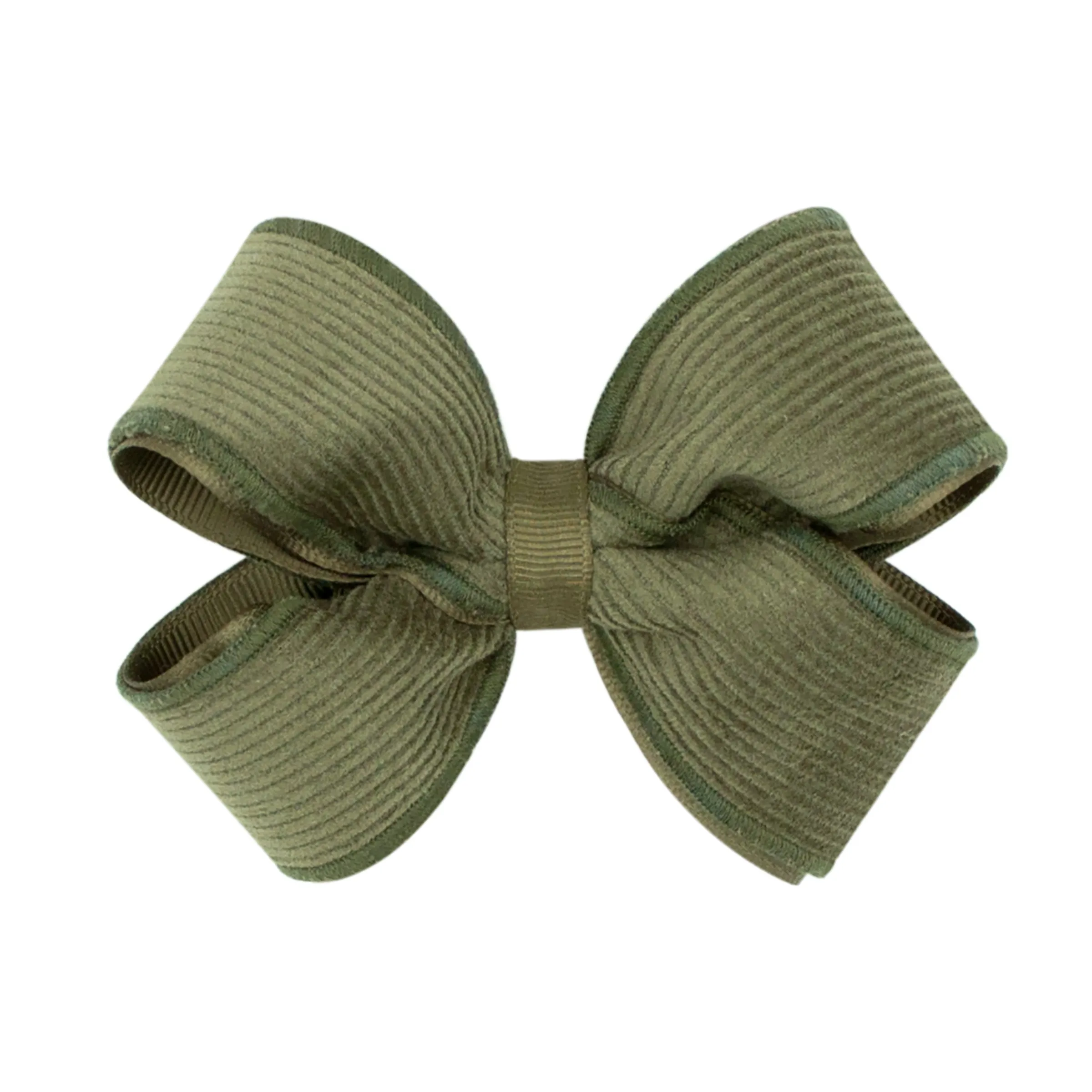 Small Corduroy and Grosgrain Overlay Hair Bow on Clippie - 6 Colors