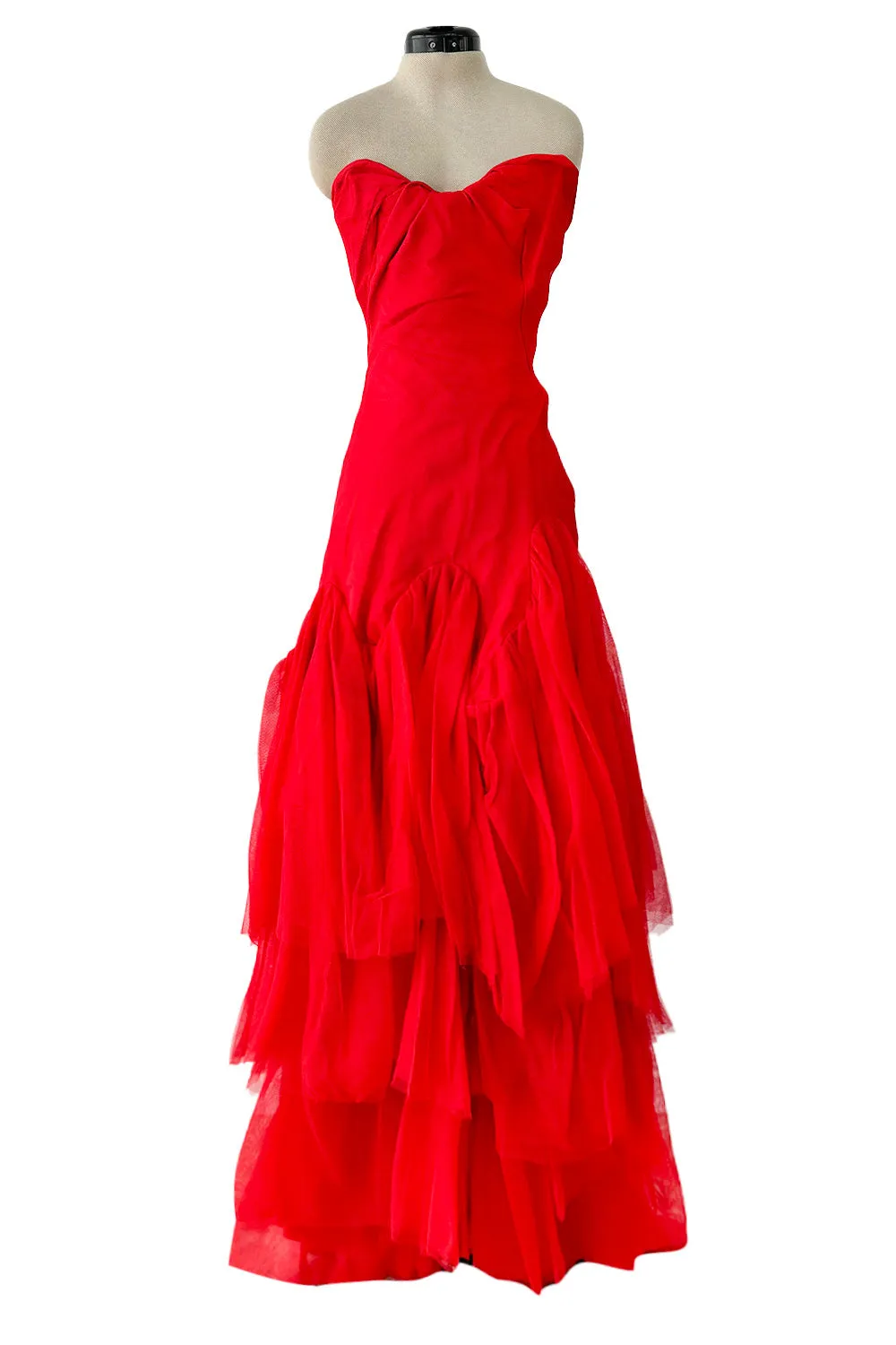 Spring 2012 Vivienne Westwood Runway Look 48 Red Silk Tulle Corset Dress w Full Netted Skirt