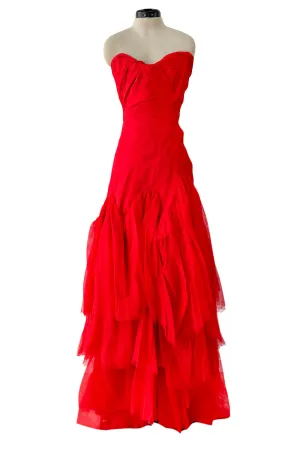 Spring 2012 Vivienne Westwood Runway Look 48 Red Silk Tulle Corset Dress w Full Netted Skirt
