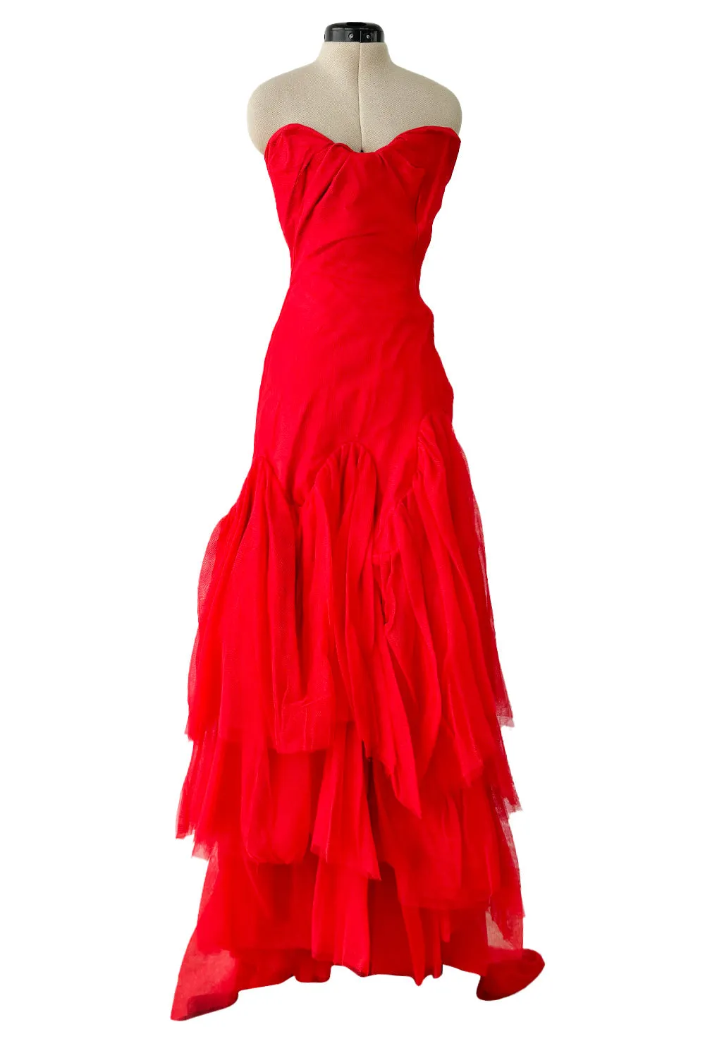 Spring 2012 Vivienne Westwood Runway Look 48 Red Silk Tulle Corset Dress w Full Netted Skirt