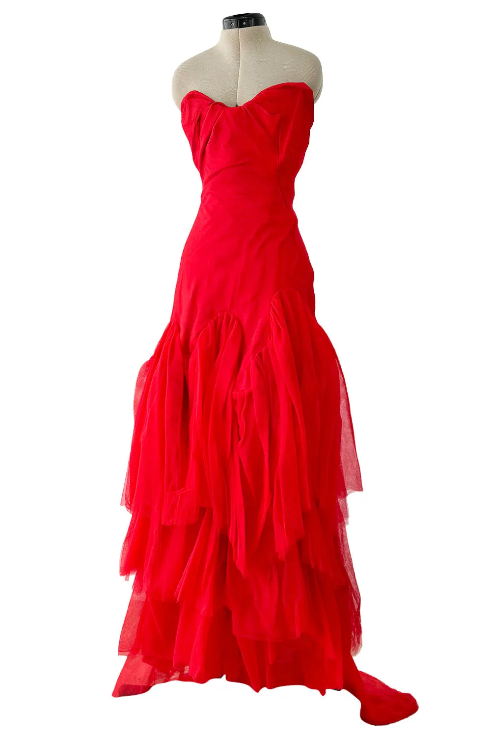 Spring 2012 Vivienne Westwood Runway Look 48 Red Silk Tulle Corset Dress w Full Netted Skirt