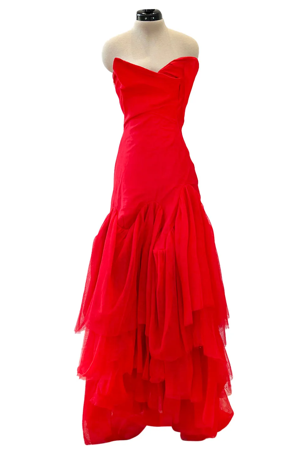 Spring 2012 Vivienne Westwood Runway Look 48 Red Silk Tulle Corset Dress w Full Netted Skirt