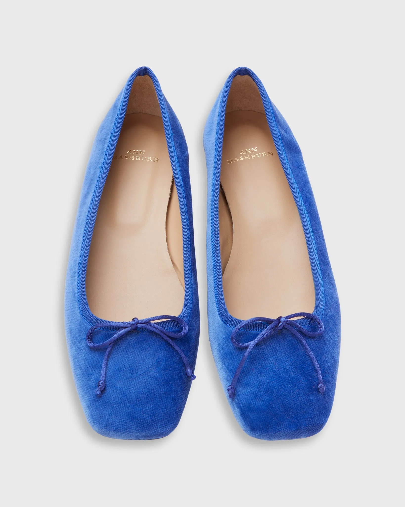 Square Toe Ballet Flat - Bright Blue Velveteen
