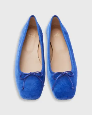 Square Toe Ballet Flat - Bright Blue Velveteen