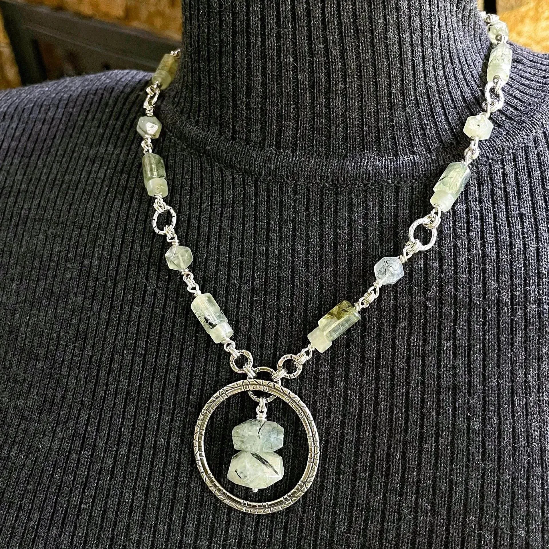 Sterling Silver Necklace with Prehnite