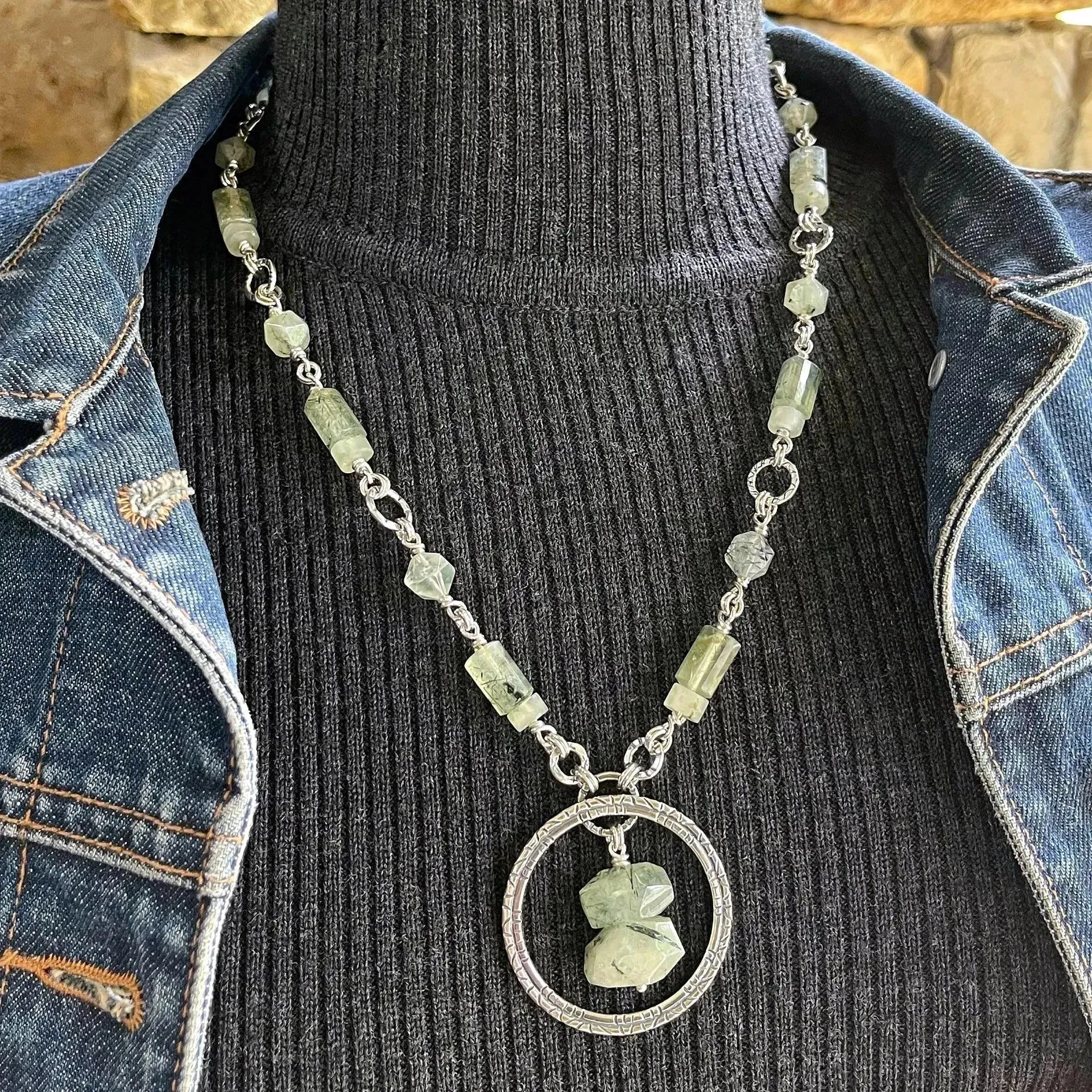 Sterling Silver Necklace with Prehnite