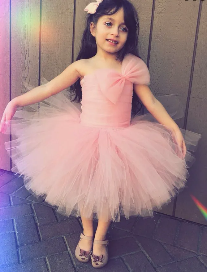 Strapless Grey Tulle Flower Girl Dress with Bowknot ,Cheap Flower Girl Dresses ,FGY0225