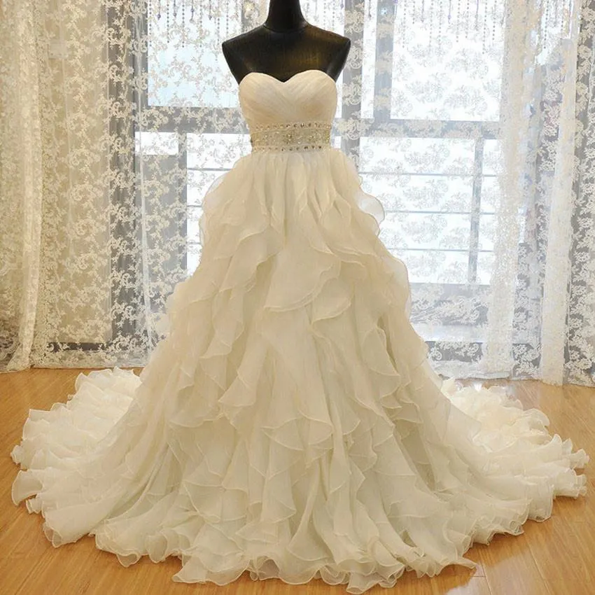 Strapless Organza A-line Ruffle Custom Wedding Dresses Online, WDY0227
