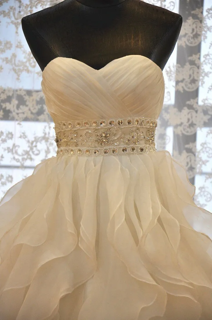 Strapless Organza A-line Ruffle Custom Wedding Dresses Online, WDY0227