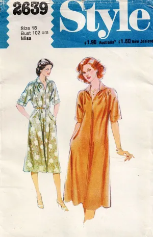 Style 2639 EASY Womens Pullover Shirtdress with Pockets 1970s Vintage Sewing Pattern Size 18 Bust 40 inches UNCUT Factory Folded