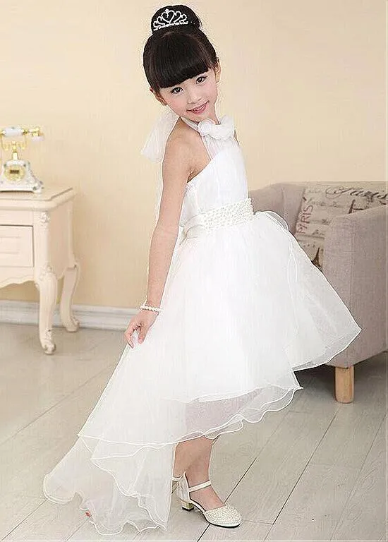 Sweet Organza Halter Neckline Hi-lo White A-line Girls' Formal Dress ,Flower Girl Dresses,FGY0173