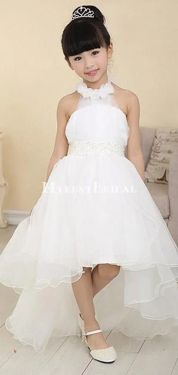 Sweet Organza Halter Neckline Hi-lo White A-line Girls' Formal Dress ,Flower Girl Dresses,FGY0173