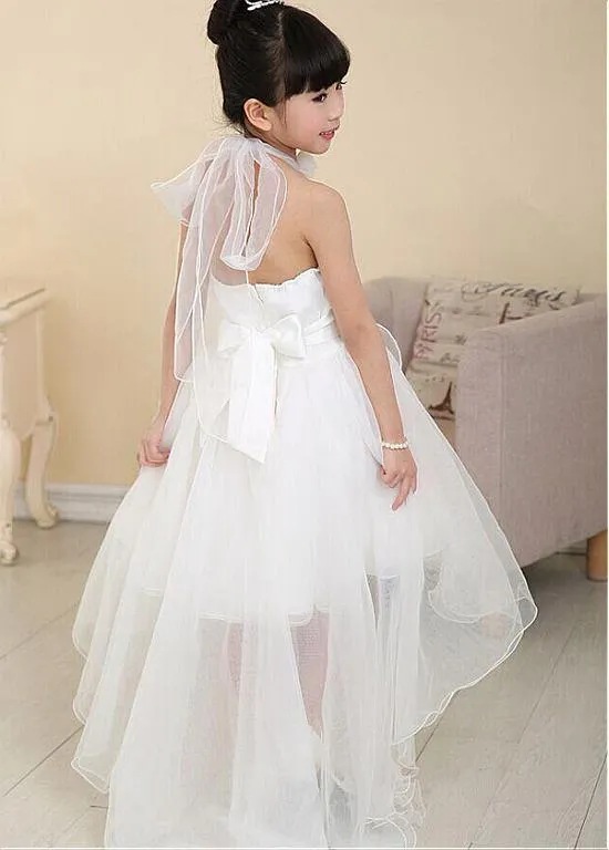 Sweet Organza Halter Neckline Hi-lo White A-line Girls' Formal Dress ,Flower Girl Dresses,FGY0173