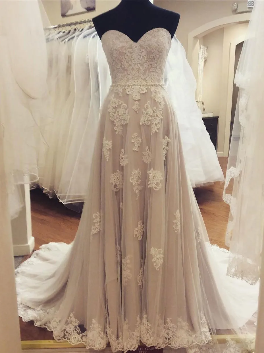 Sweetheart Lace A-line Cheap Wedding Dresses Online, WDY0215