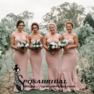 Sweetheart Mermaid Pink Long Bridesmaid Dresses, WG346