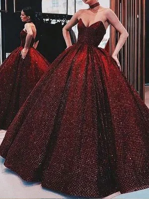 Sweetheart Red Ball Gown Long Evening Dresses With Beading,Cheap Prom Dresses,PDY0618