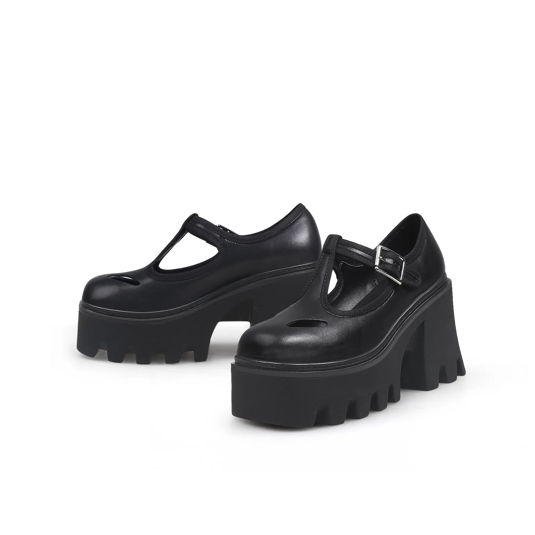 T-Strap Signature Chunky Heel Mary Jane - Black