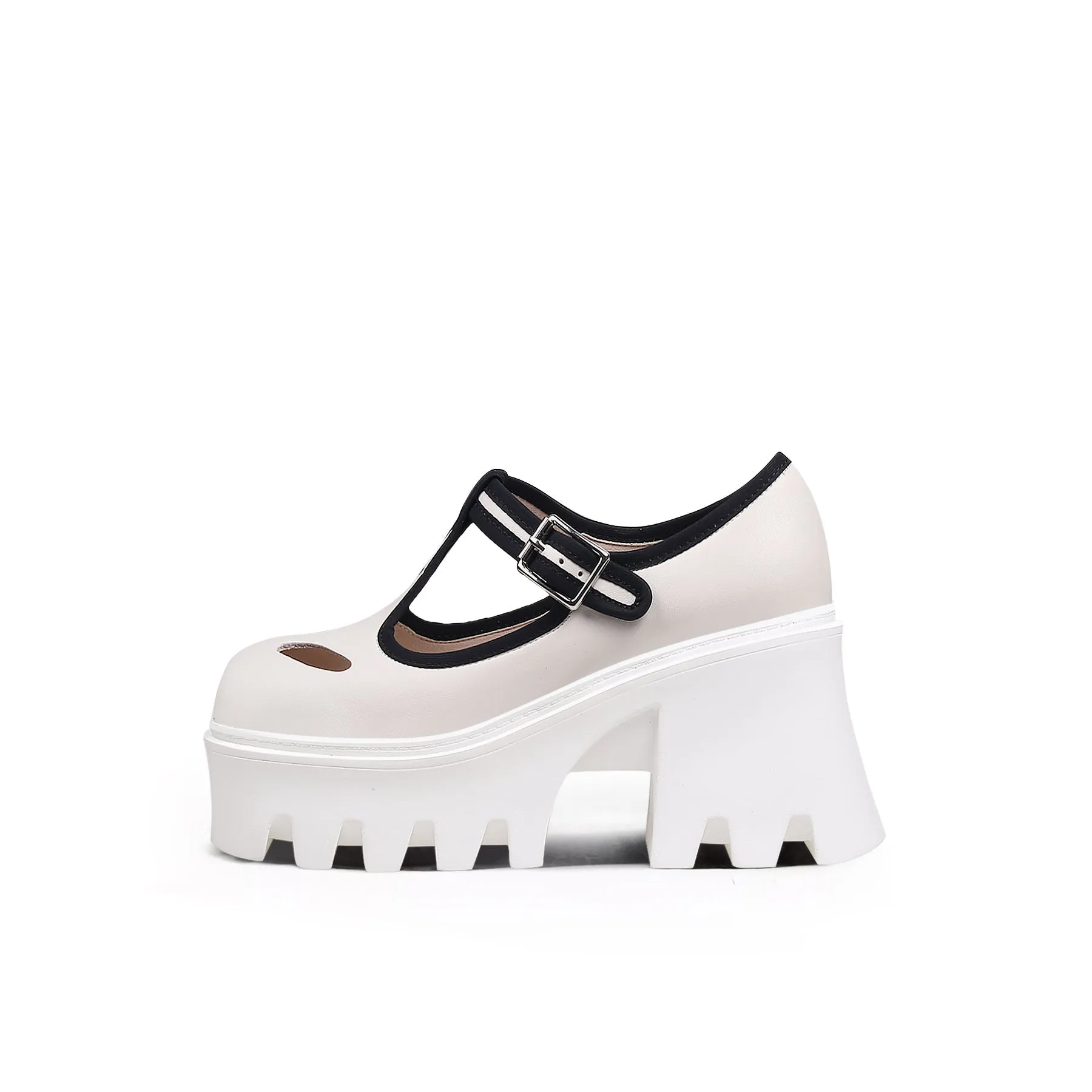 T-Strap Signature Chunky Heel Mary Jane - Cream