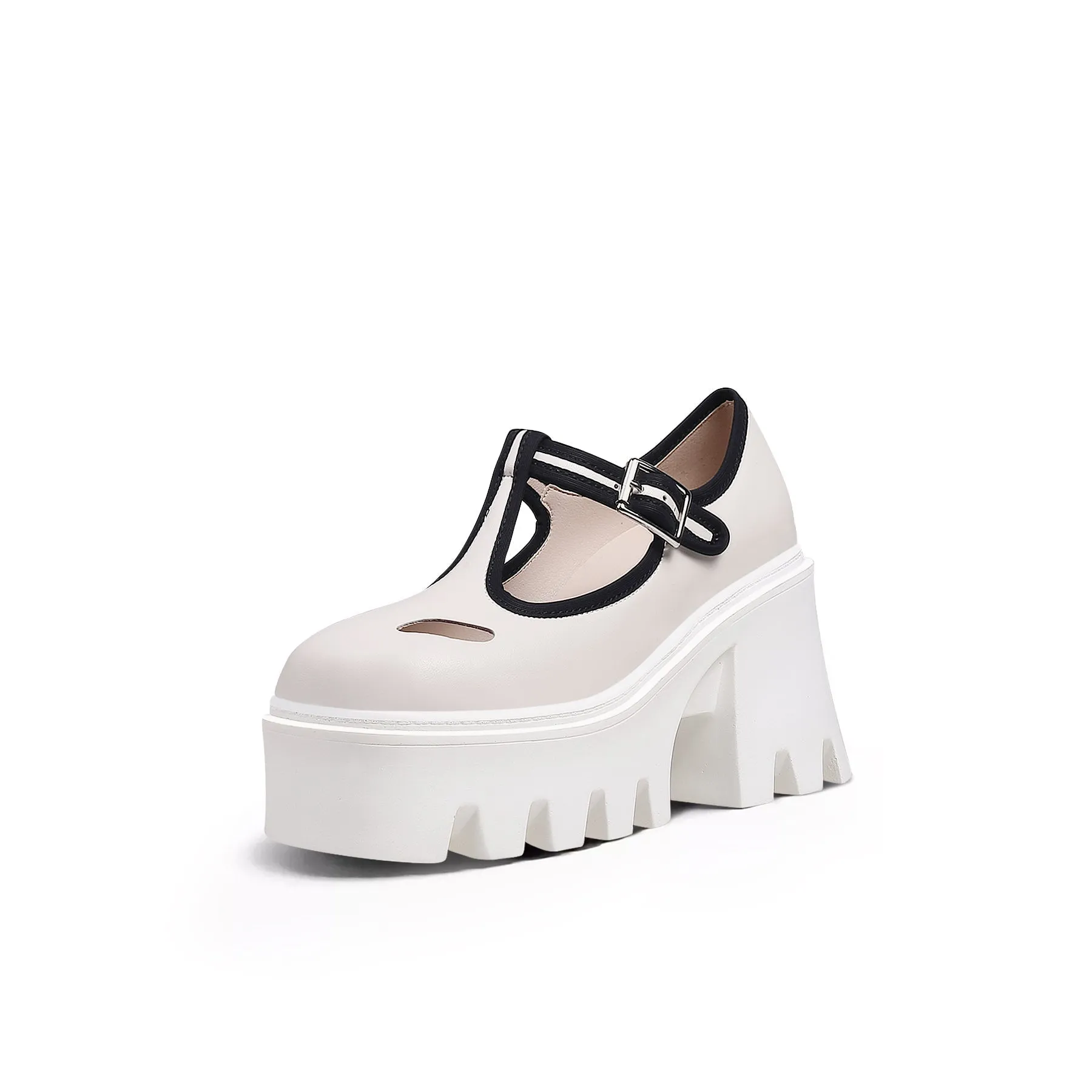 T-Strap Signature Chunky Heel Mary Jane - Cream