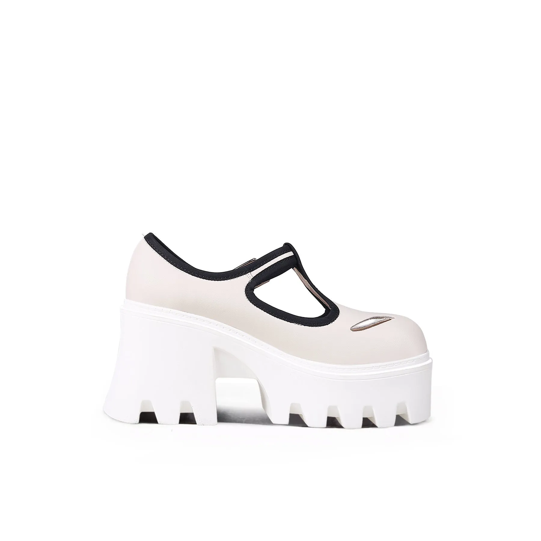 T-Strap Signature Chunky Heel Mary Jane - Cream