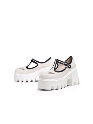 T-Strap Signature Chunky Heel Mary Jane - Cream