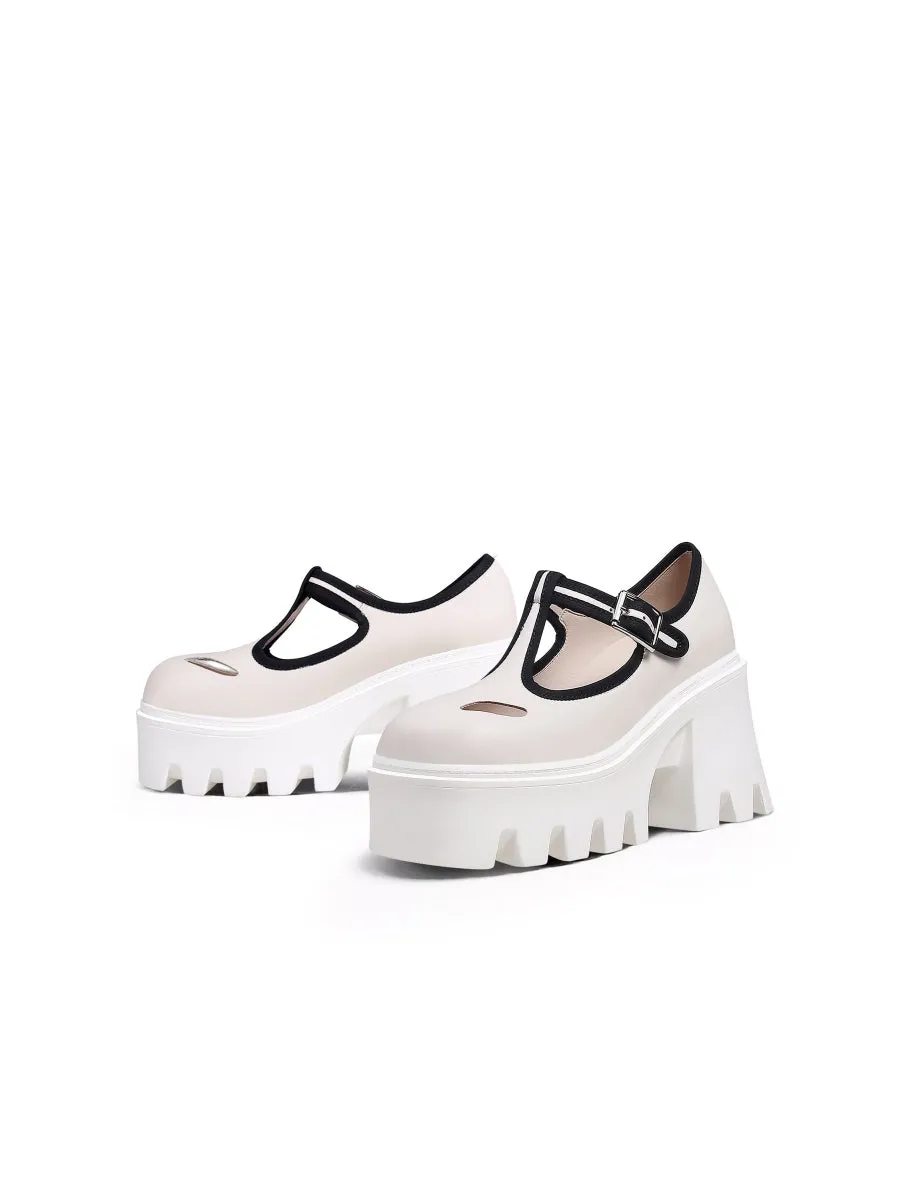 T-Strap Signature Chunky Heel Mary Jane - Cream