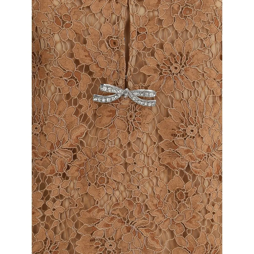 Tan Lace Bow Mini Dress