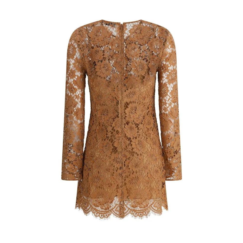 Tan Lace Bow Mini Dress